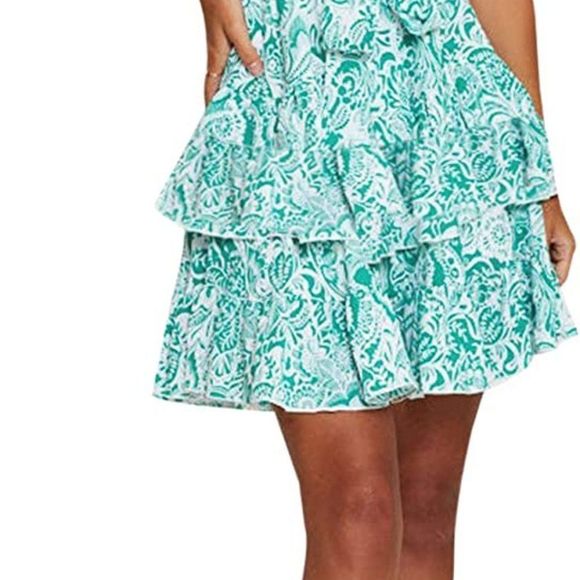 AIMCOO Women's Boho Floral Short Dress Square Neck Sleeveless  Tie Mini Dress - Picture 6 of 6